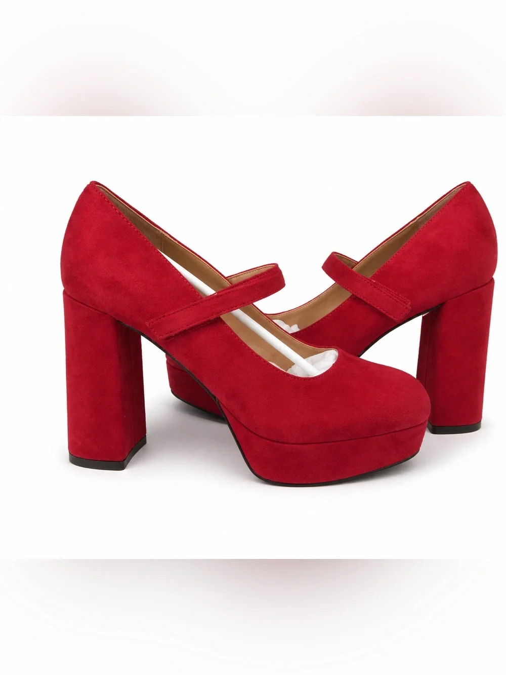 MARC FISHER Women's Red Suede NICOLY MaryJanes Chunky Platform Heels 7 NEW